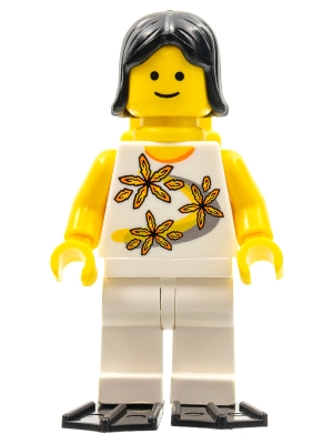 Yellow Flowers - Black Female Hair, Yellow Air Tanks, Black Flippers