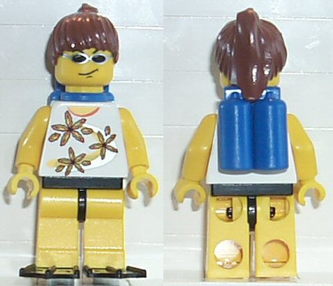 Yellow Flowers - Brown Ponytail Hair, Blue Air Tanks, Black Flippers