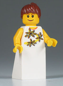 Yellow Flowers - Reddish Brown Ponytail Hair, White Skirt
