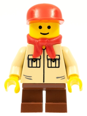 Shirt with 2 Pockets No Collar, Reddish Brown Short Legs, Red Cap, Red Bandana