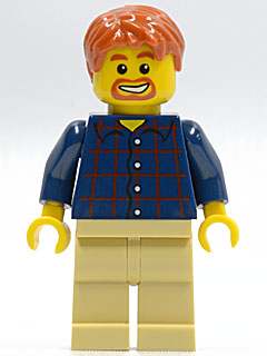 Plaid Button Shirt, Tan Legs, Dark Orange Short Tousled Hair, Dark Orange Goatee and Eyebrows