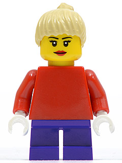 Plain Red Torso with Red Arms, Dark Purple Short Legs, Tan Female Ponytail Hair, Black Eyebrows