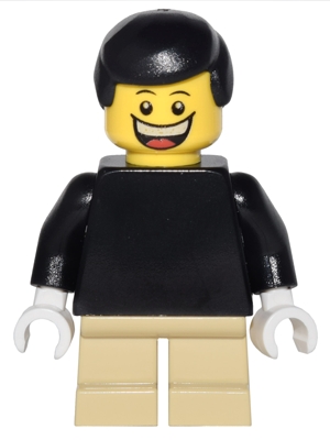 Plain Black Torso with Black Arms, Tan Short Legs, Black Male Hair