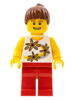 Yellow Flowers - Reddish Brown Ponytail Hair, Red Legs