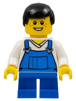 Overalls Blue over V-Neck Shirt, Blue Short Legs, Black Male Hair