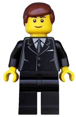 Suit Black, Reddish Brown Male Hair, Black Eyebrows, Thin Grin