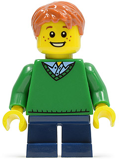 Boy, Green V-Neck Sweater, Dark Blue Short Legs