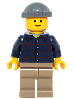 Plaid Button Shirt, Dark Tan Legs, Dark Bluish Gray Knit Cap, Standard Grin (Pool Player)