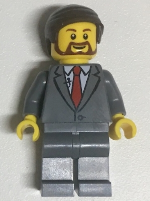 Suit Jacket Buttoned with Red Tie, Dark Bluish Gray Legs, Dark Brown Smooth Hair