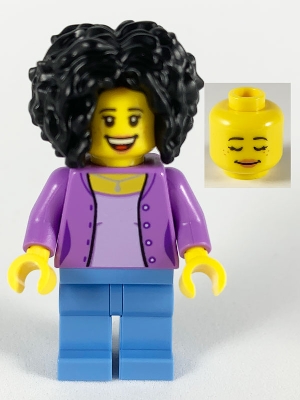 Female, Bushy Black Hair, Medium Lavender Jacket on Lavender Shirt, Medium Blue Legs