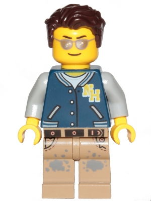 Male Driver with Dark Blue Jacket, Dark Tan Legs with Dark Bluish Gray Splotches, Dark Brown Hair