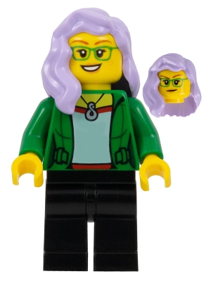 Woman, Green Jacket, Lavender Hair