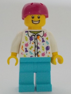 Man - White Party Shirt, Medium Azure Legs, Magenta Helmet