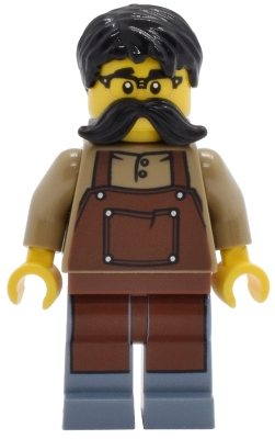 Tudor House Clockmaker - Dark Tan Shirt with Reddish Brown Apron, Sand Blue Legs, Black Hair and Moustache