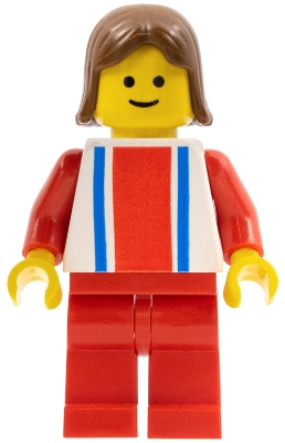 Vertical Lines Red & Blue - Red Arms - Red Legs, Brown Female Hair
