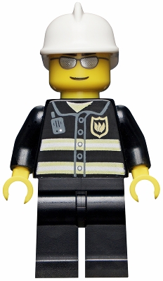Fire - Reflective Stripes, Black Legs, White Fire Helmet, Silver Sunglasses